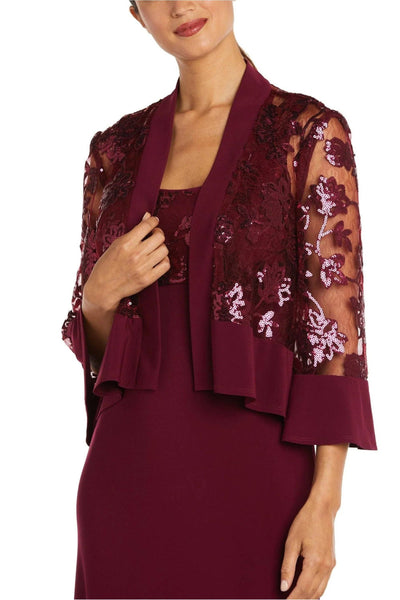 Scoop Neck Sleeveless Dress with Sequin Mesh Lace Jacket Merlot