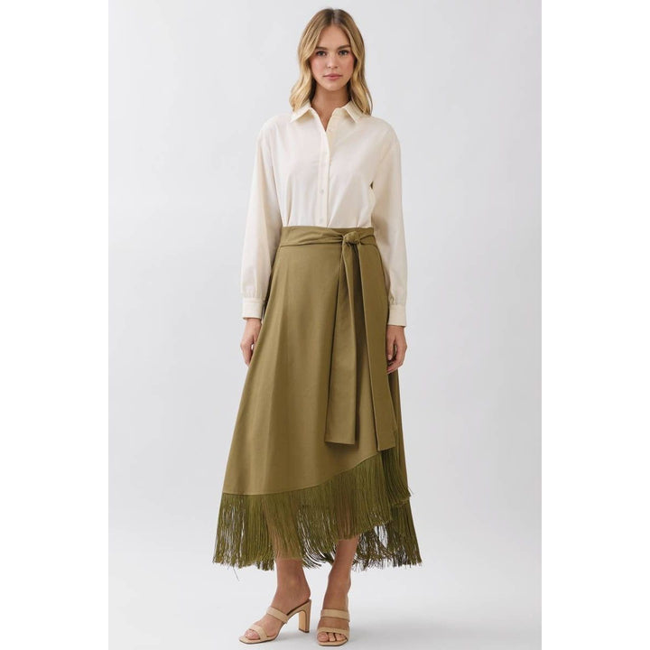 Olive Fringe Wrap Skirt
