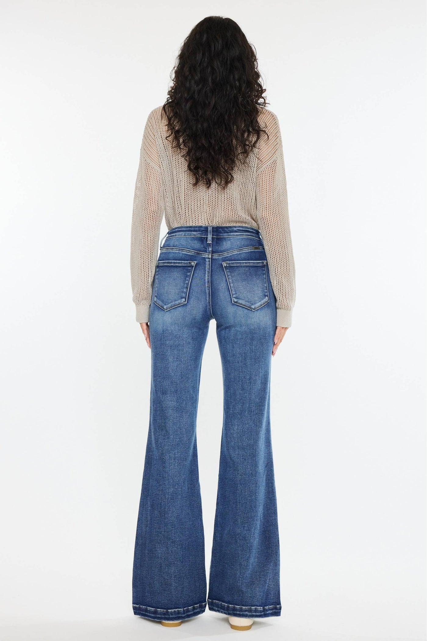 Kan Can High Rise Wide Leg Flare Jeans Dark Wash