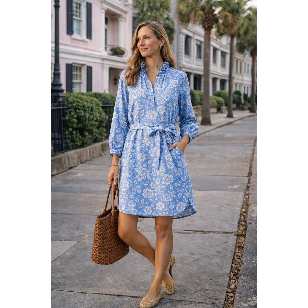 cos dress dark blue Shirt Dress-Cornflower Linen dress Fabric:French Lace length:slvless NYC 2026 Taylor Swift or pair with a