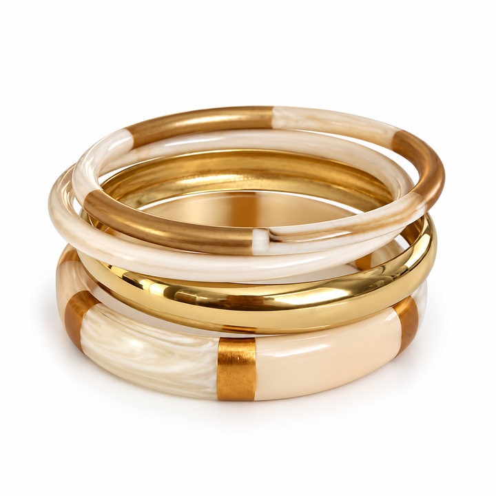 Waterproof Bangle Bracelet Set | Beige