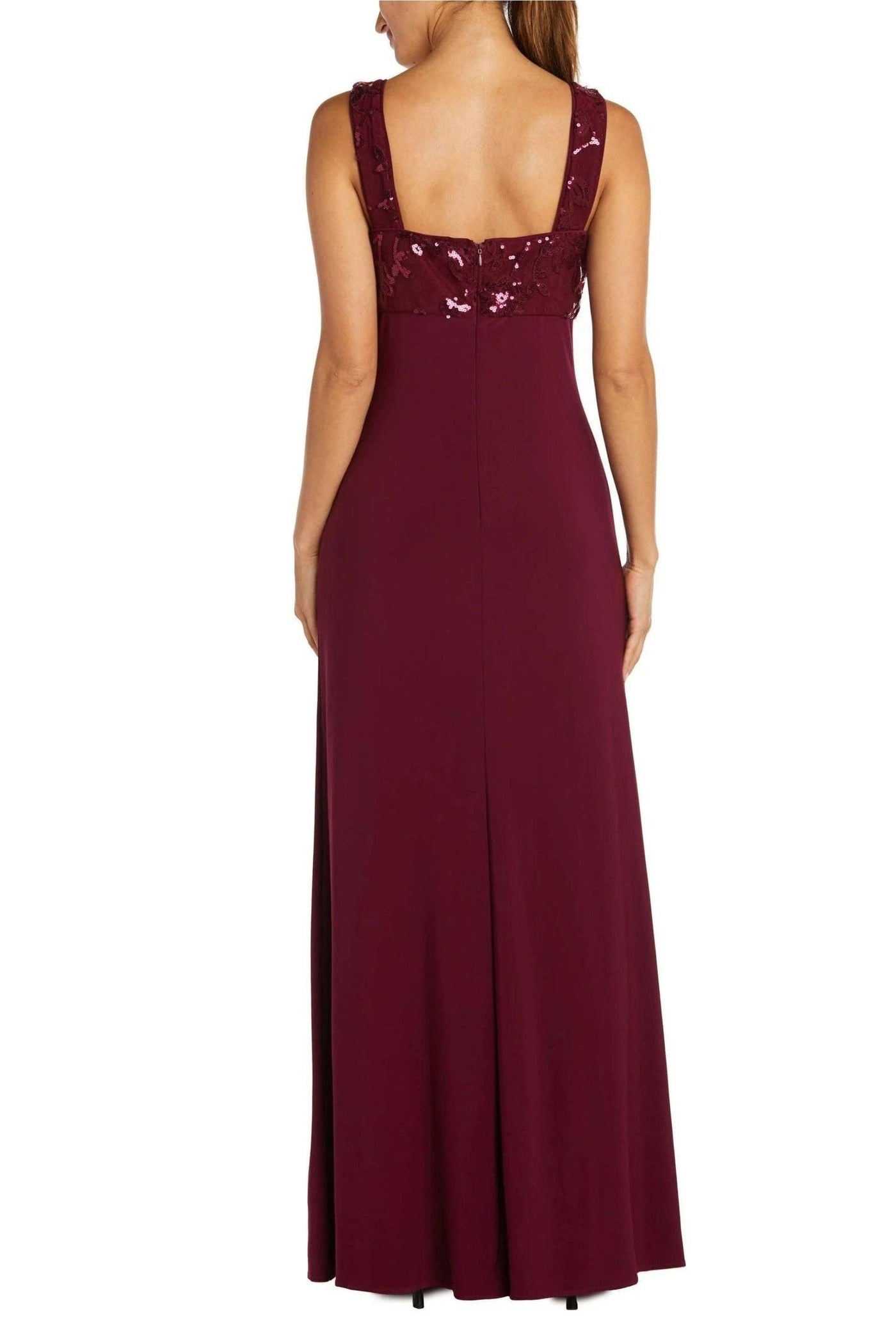 Scoop Neck Sleeveless Dress with Sequin Mesh Lace Jacket Merlot