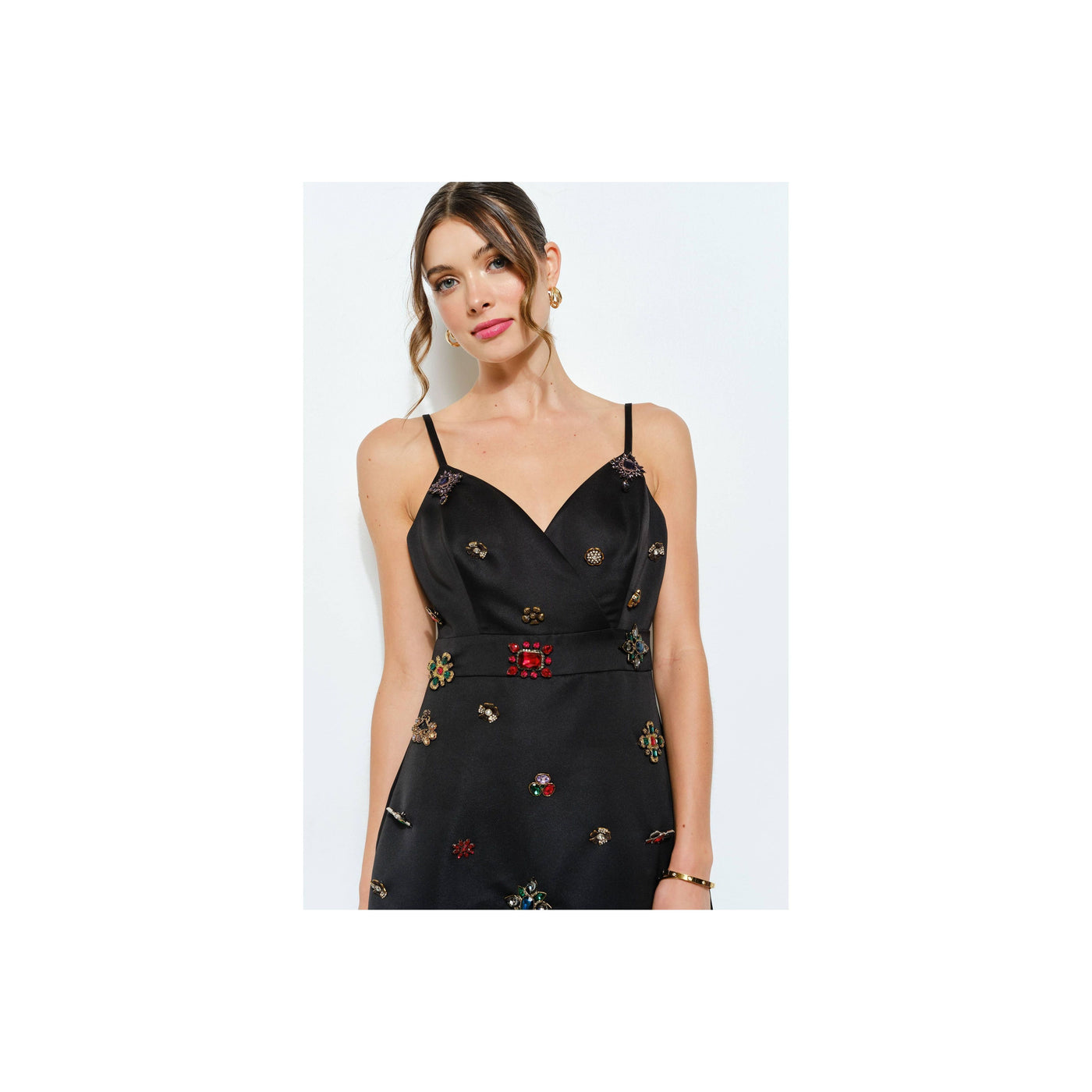 INA Embellished Jewel Satin Red Mini Dress