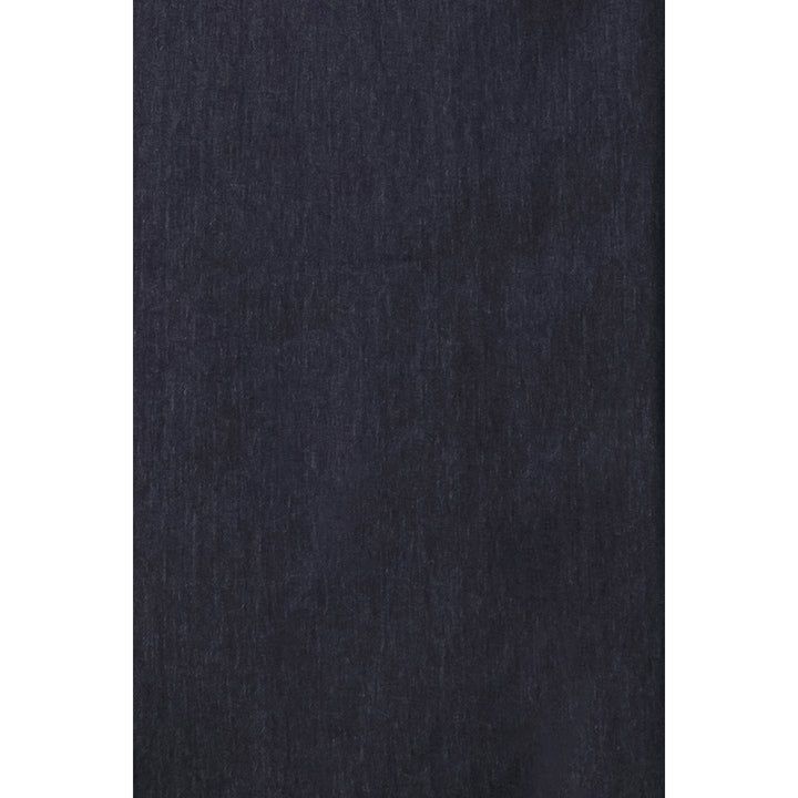Dark blue denim pencil skirt fabric with textured slightly worn appearance showcasing material detail