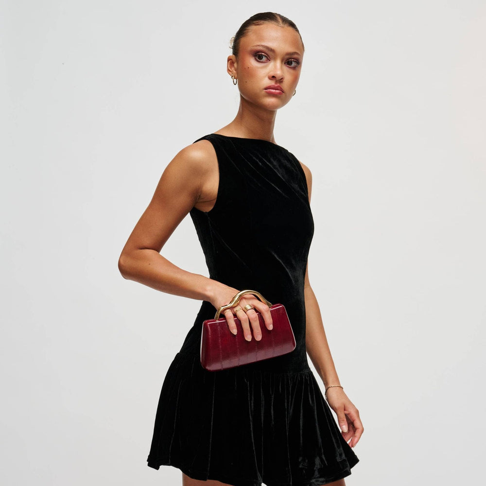 Nichelle clutch burgundy sleek glossy leather with gold-tone handle and structured design for elegant occasions