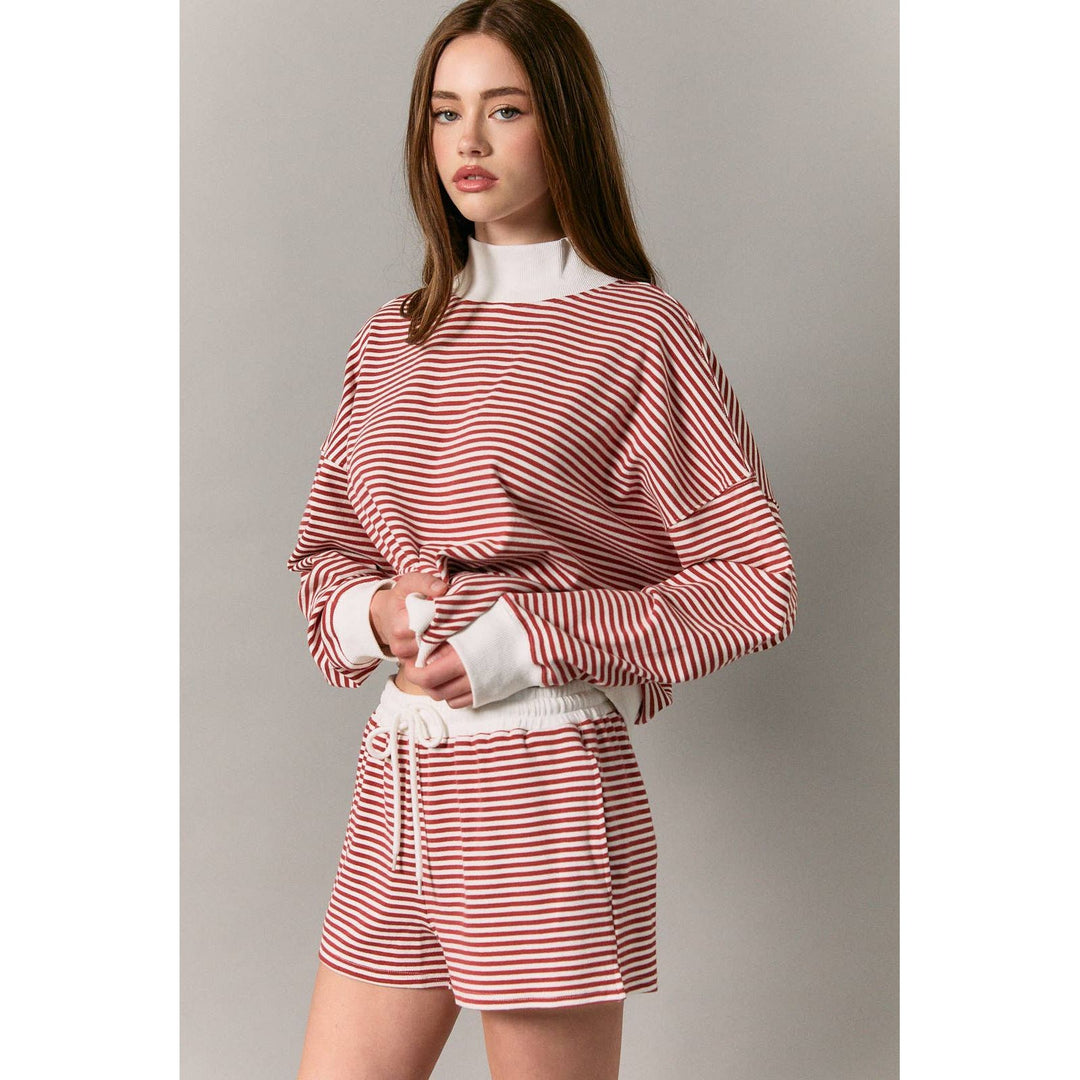 Mock Neck Striped Sweatshirt