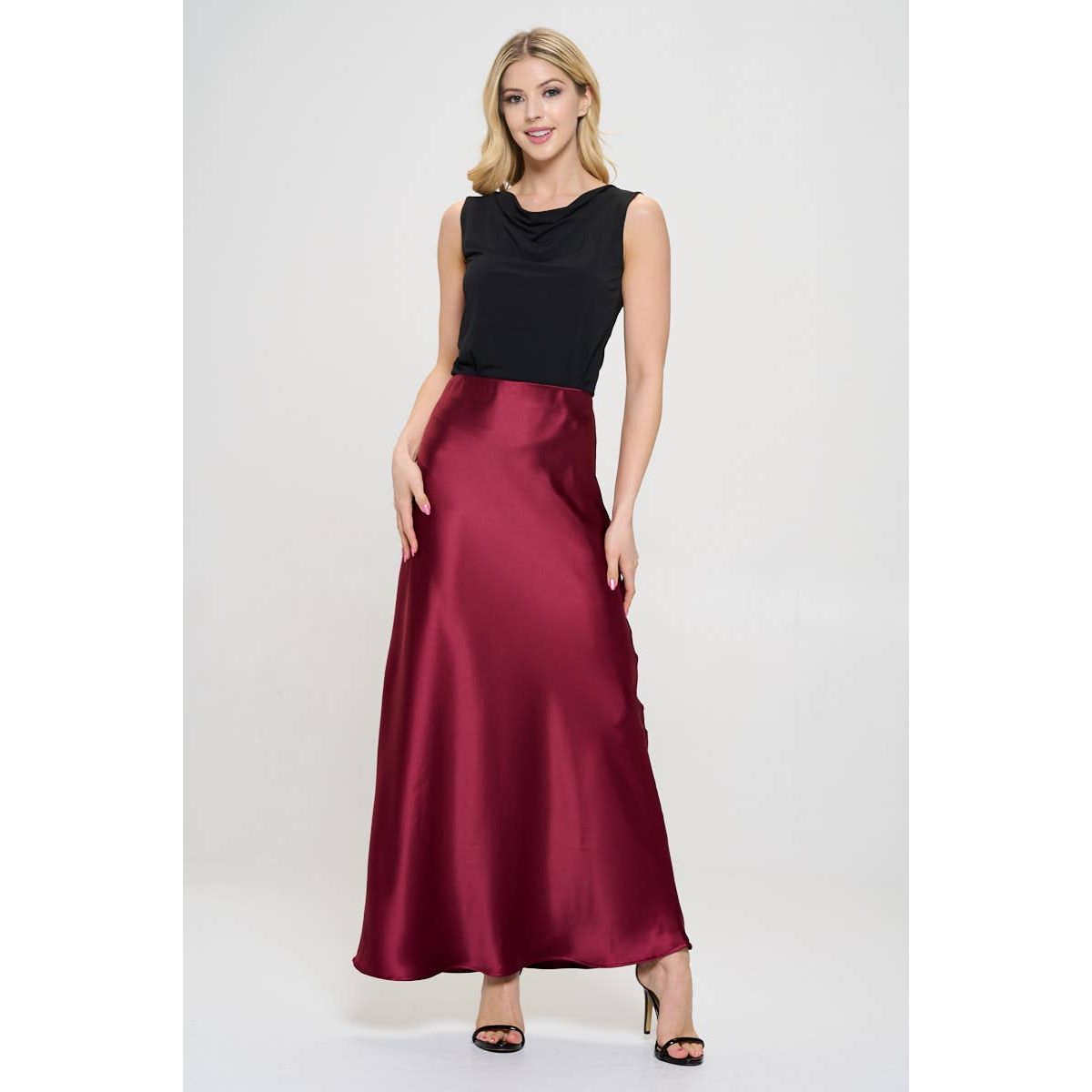 Satin Maxi Skirt Burgandy