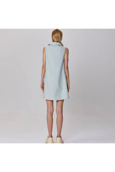 Minimalist striped trapeze mini dress green and white
