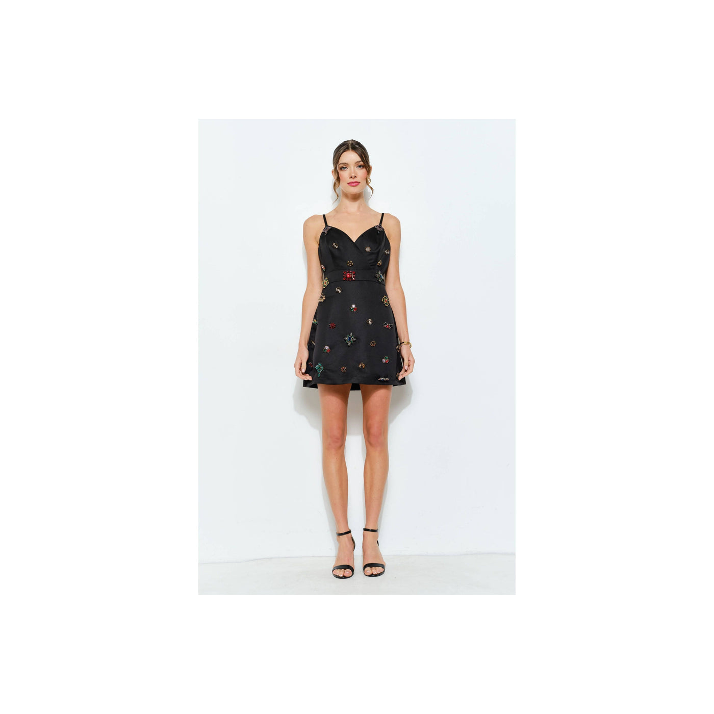 INA Embellished Jewel Satin Red Mini Dress
