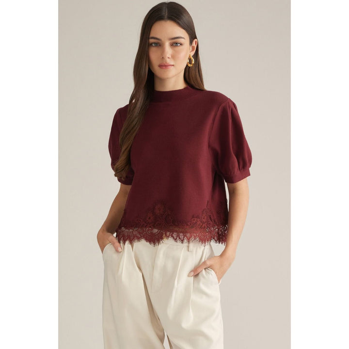 Burgundy Lace Trimmed Top