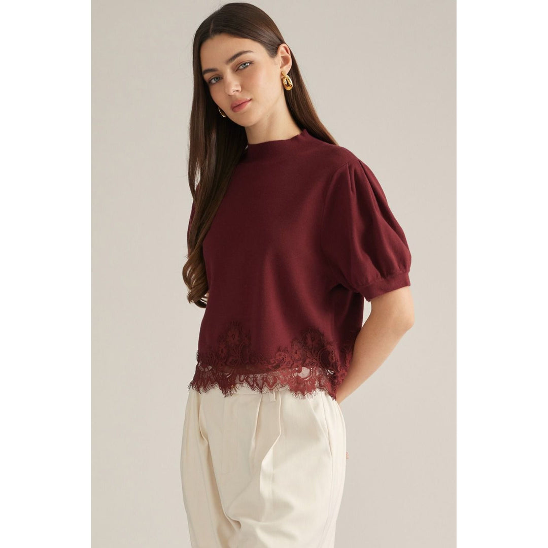 Burgundy Lace Trimmed Top