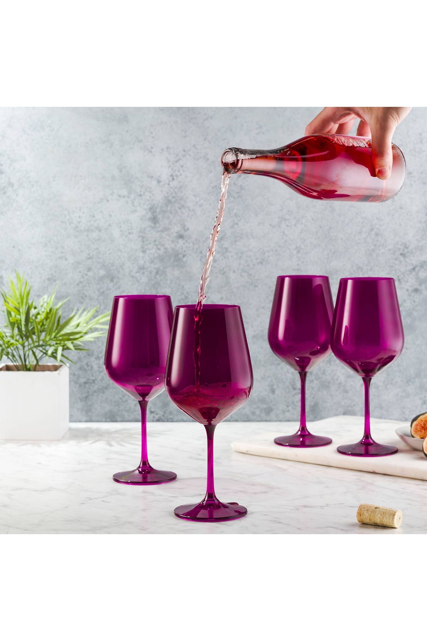 Rose Colored Wine Glasses s/4