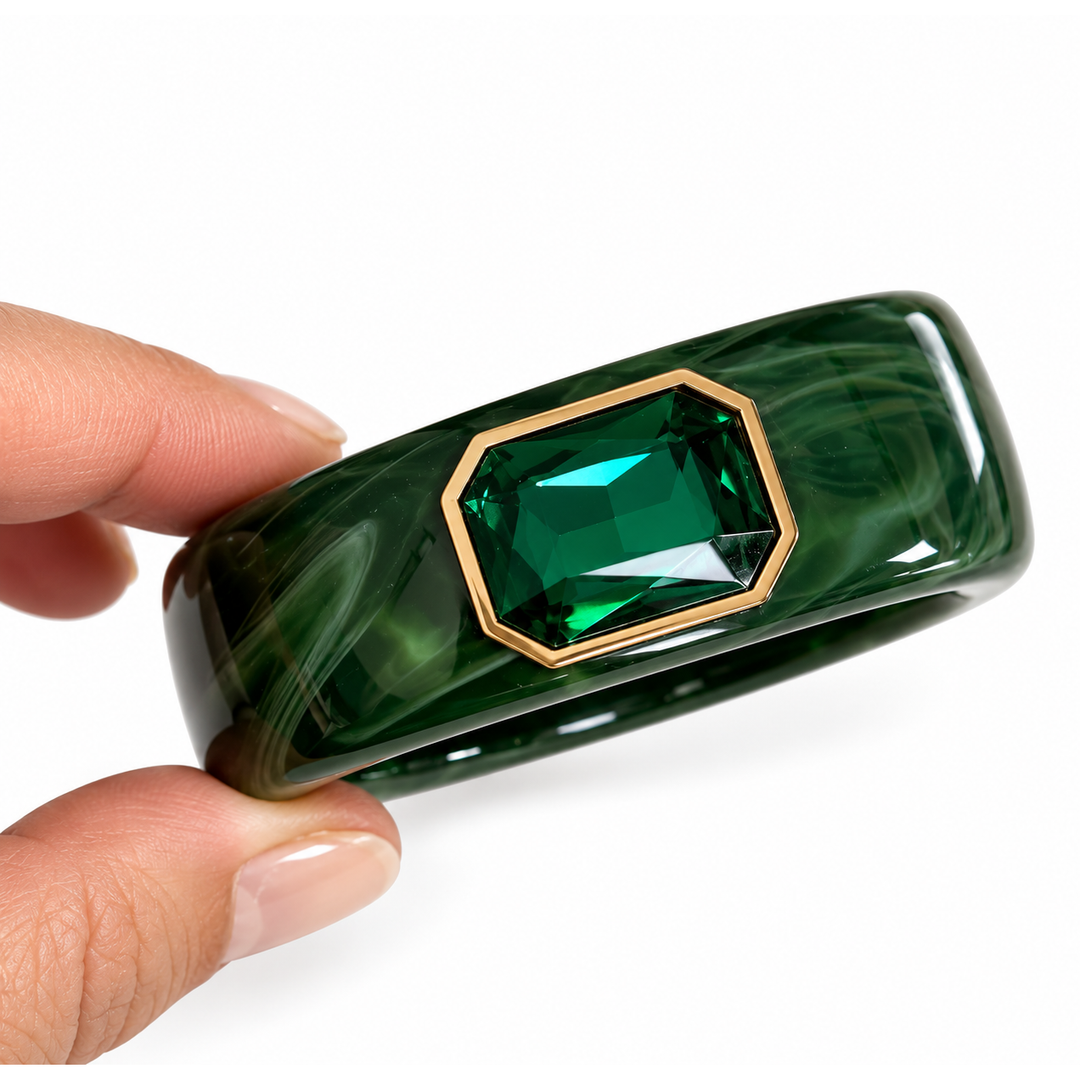 Gemstone Cuff Bangle Bracelet | Emerald Green