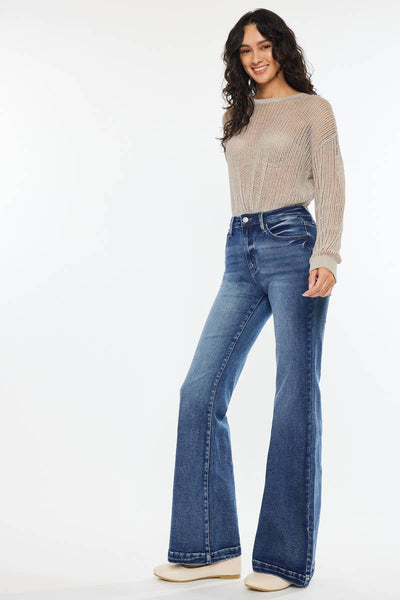Kan Can High Rise Wide Leg Flare Jeans Dark Wash