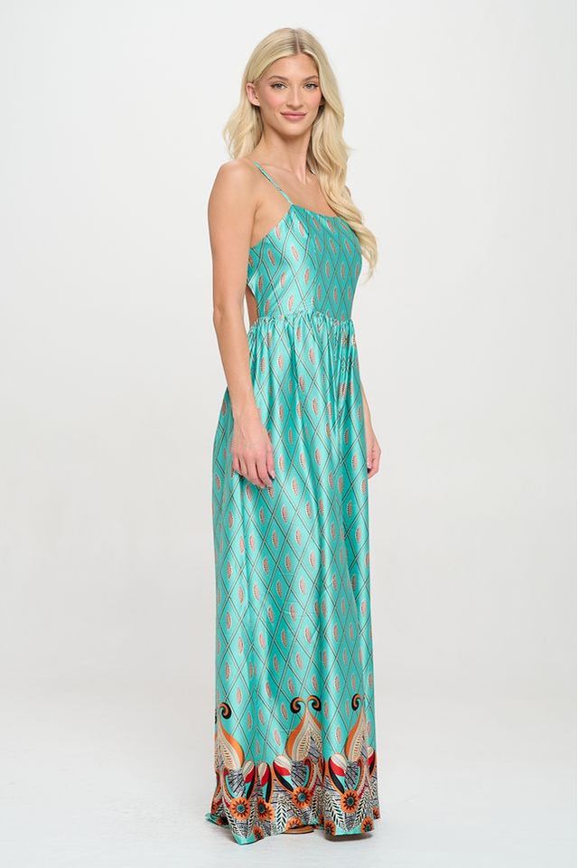 Feather Jumpsuit Teal Print