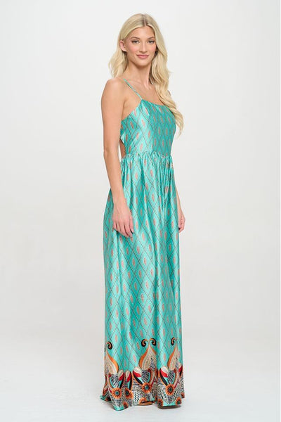 Feather Jumpsuit Teal Print