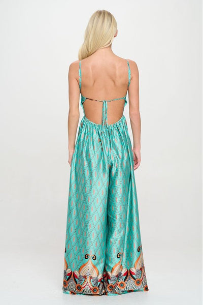 Feather Jumpsuit Teal Print