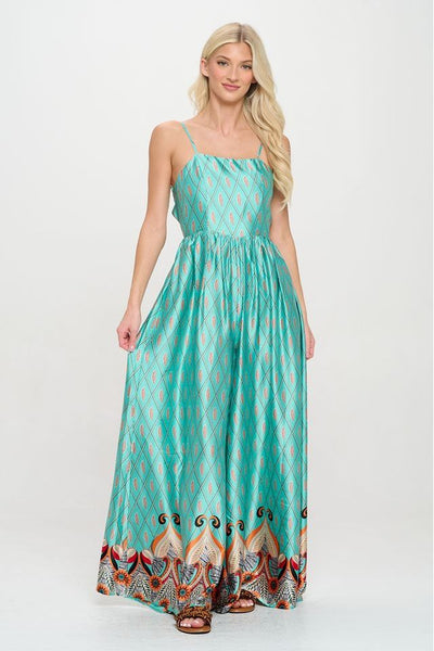 Feather Jumpsuit Teal Print