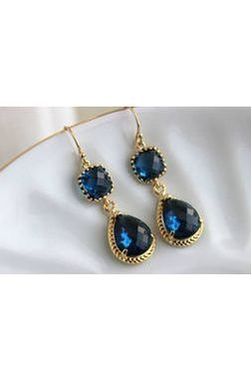 Gold Sapphire Earrings Navy Blue