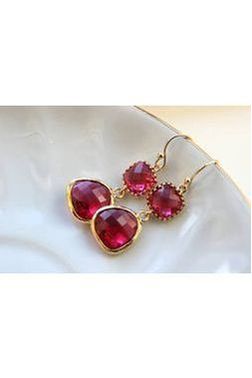 Fuchsia Pink Gold Earrings